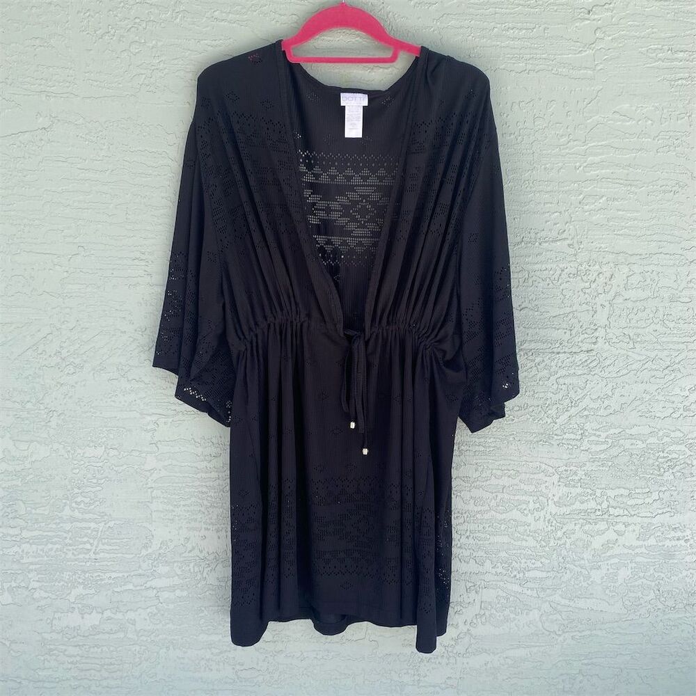 Dotti Women's 3X Black Swim Cover-Up Tunic V-Neck Kimono Sleeve